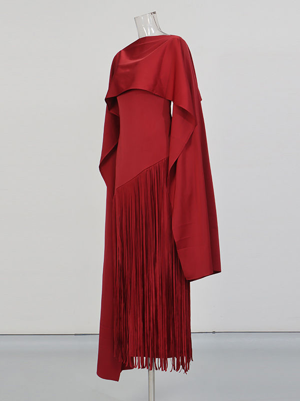 TWOTWINSTYLE Patchwork Tassel Slimming Vintage Maxi Dress