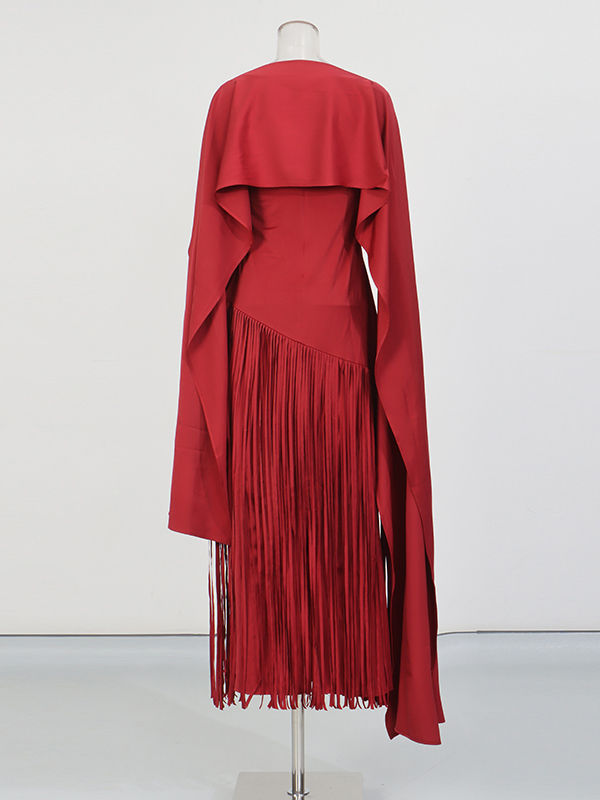 TWOTWINSTYLE Patchwork Tassel Slimming Vintage Maxi Dress