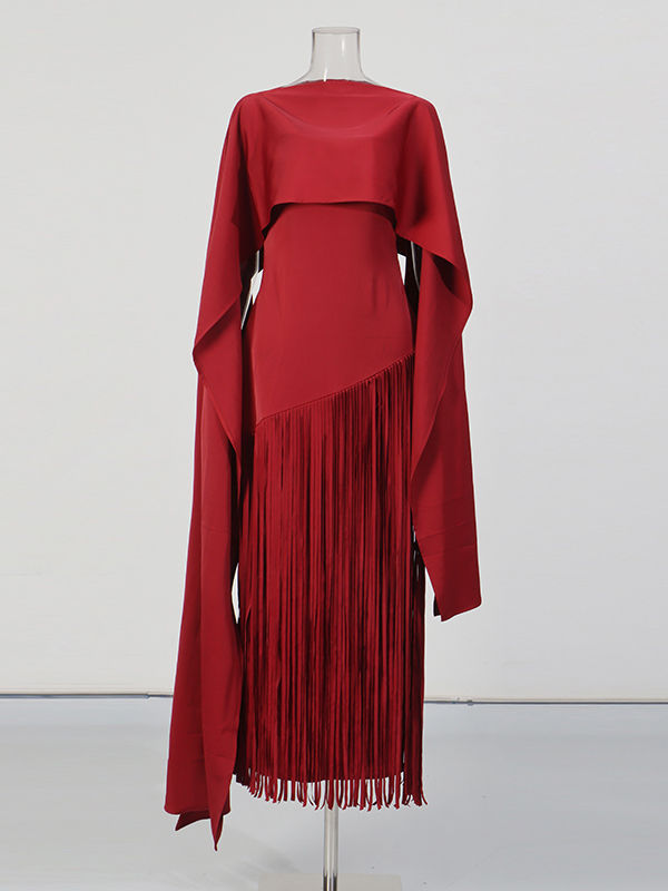 TWOTWINSTYLE Patchwork Tassel Slimming Vintage Maxi Dress