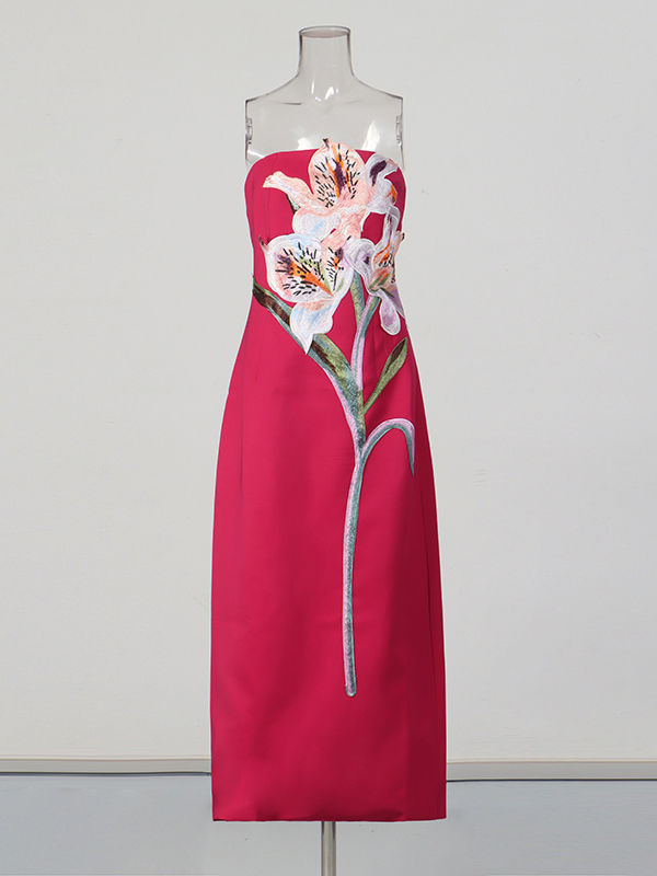 TWOTWINSTYLE Solid Sleeveless Spliced Embroidered Patch Tunic Elegant Dress