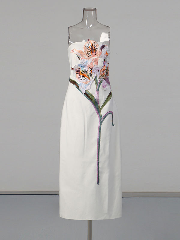 TWOTWINSTYLE Solid Sleeveless Spliced Embroidered Patch Tunic Elegant Dress
