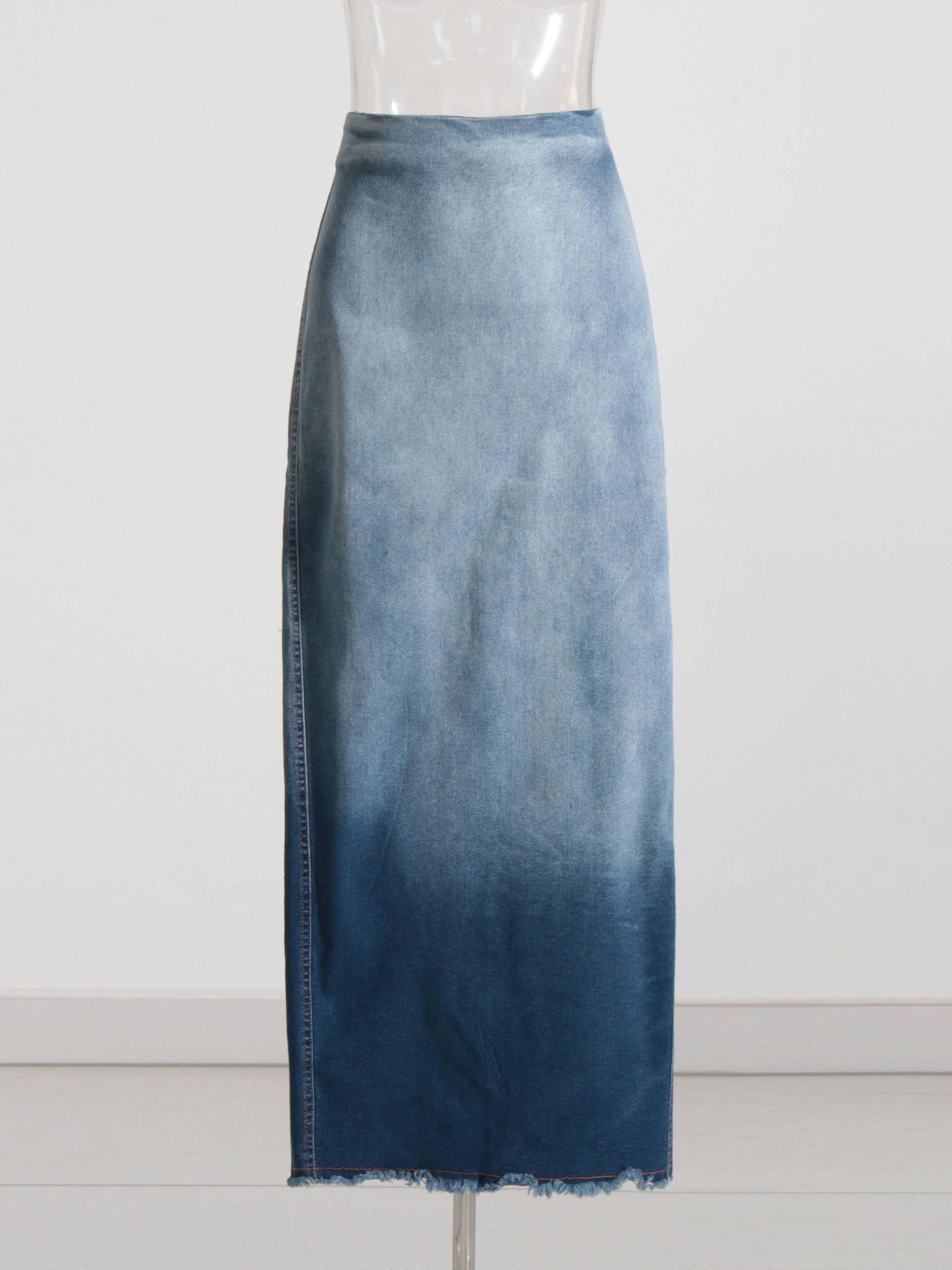 TWOTWINSTYLE Hit Color High Waist Casual Denim Skirt