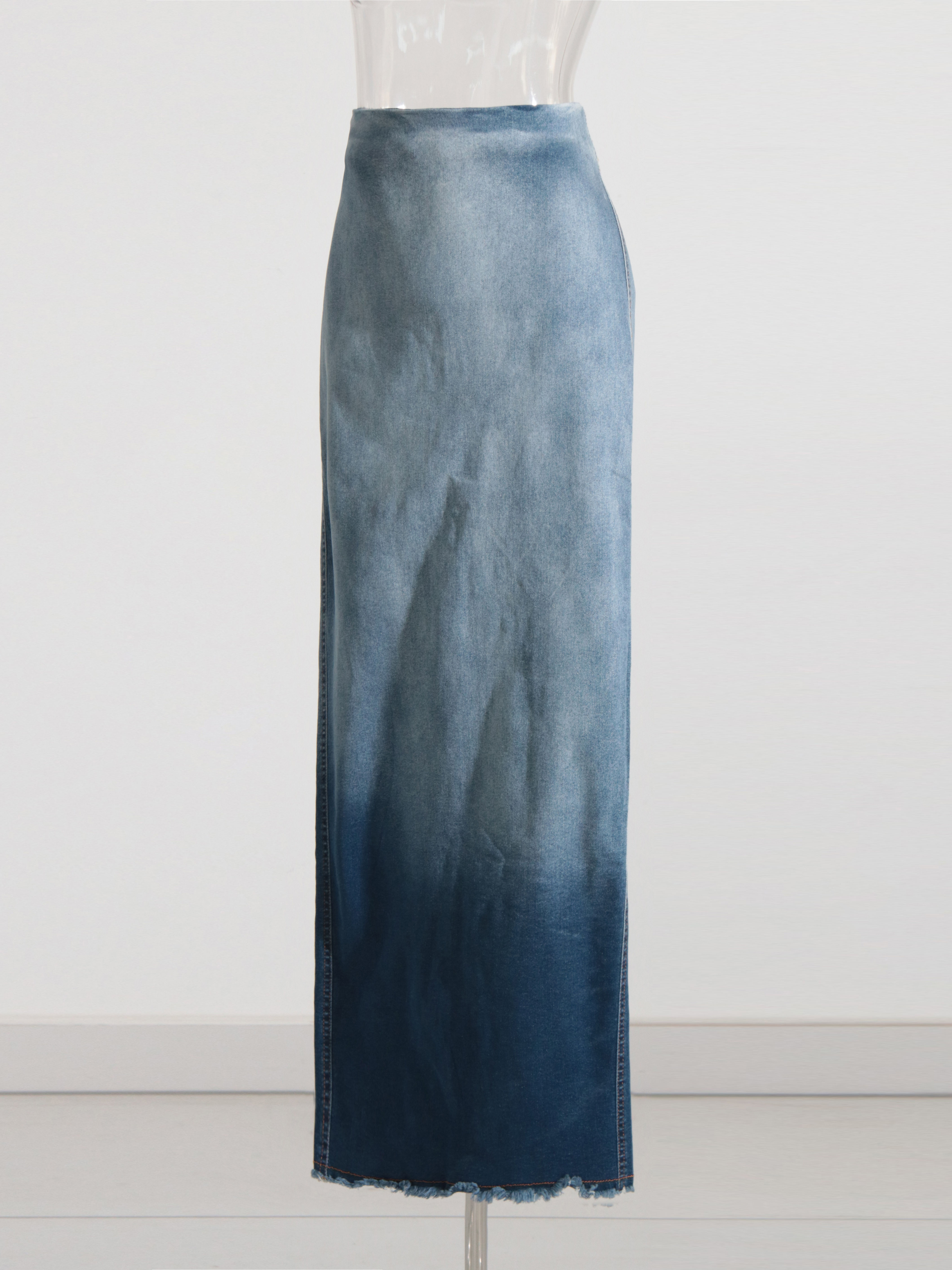 TWOTWINSTYLE Hit Color High Waist Casual Denim Skirt