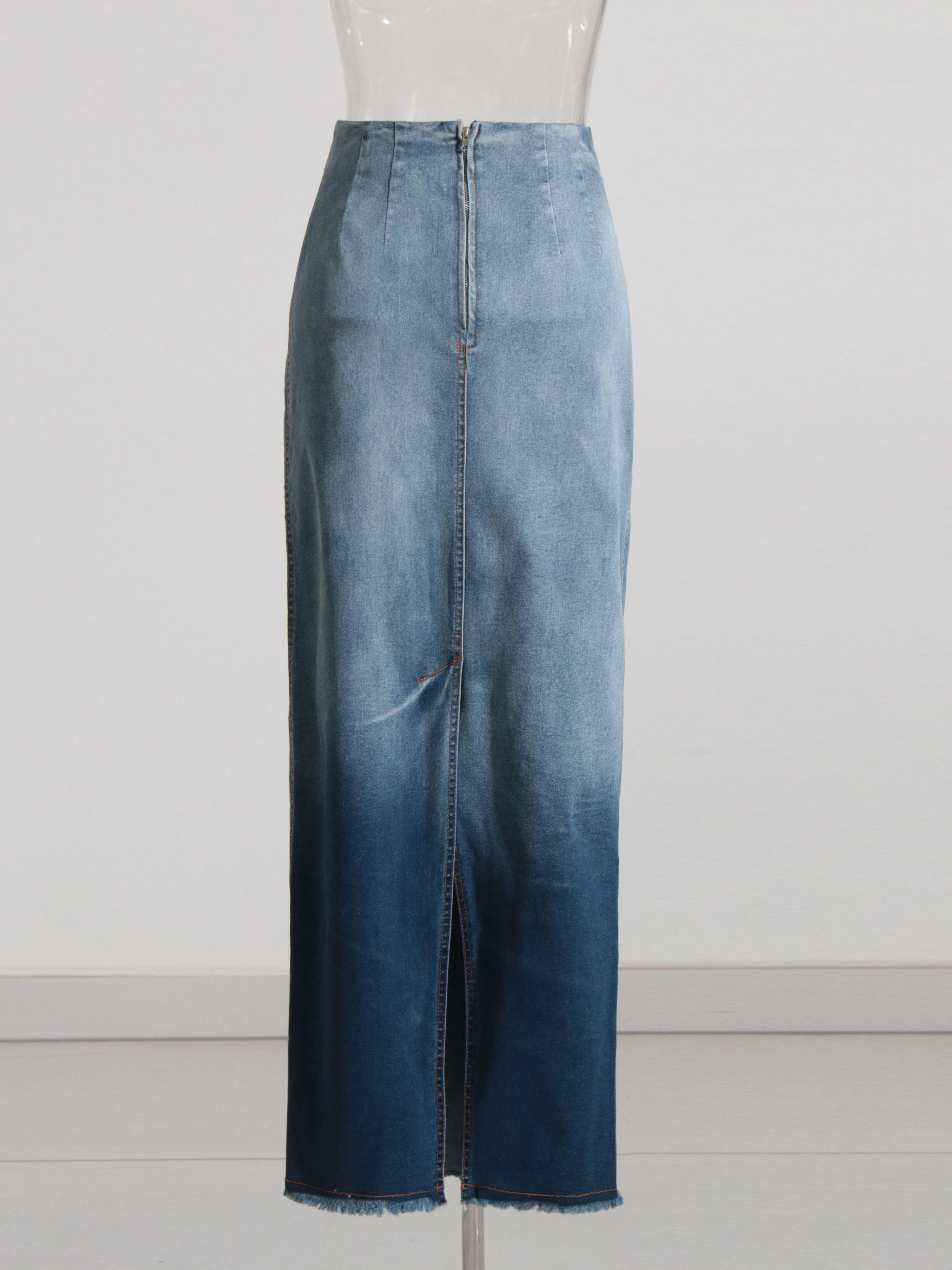 TWOTWINSTYLE Hit Color High Waist Casual Denim Skirt