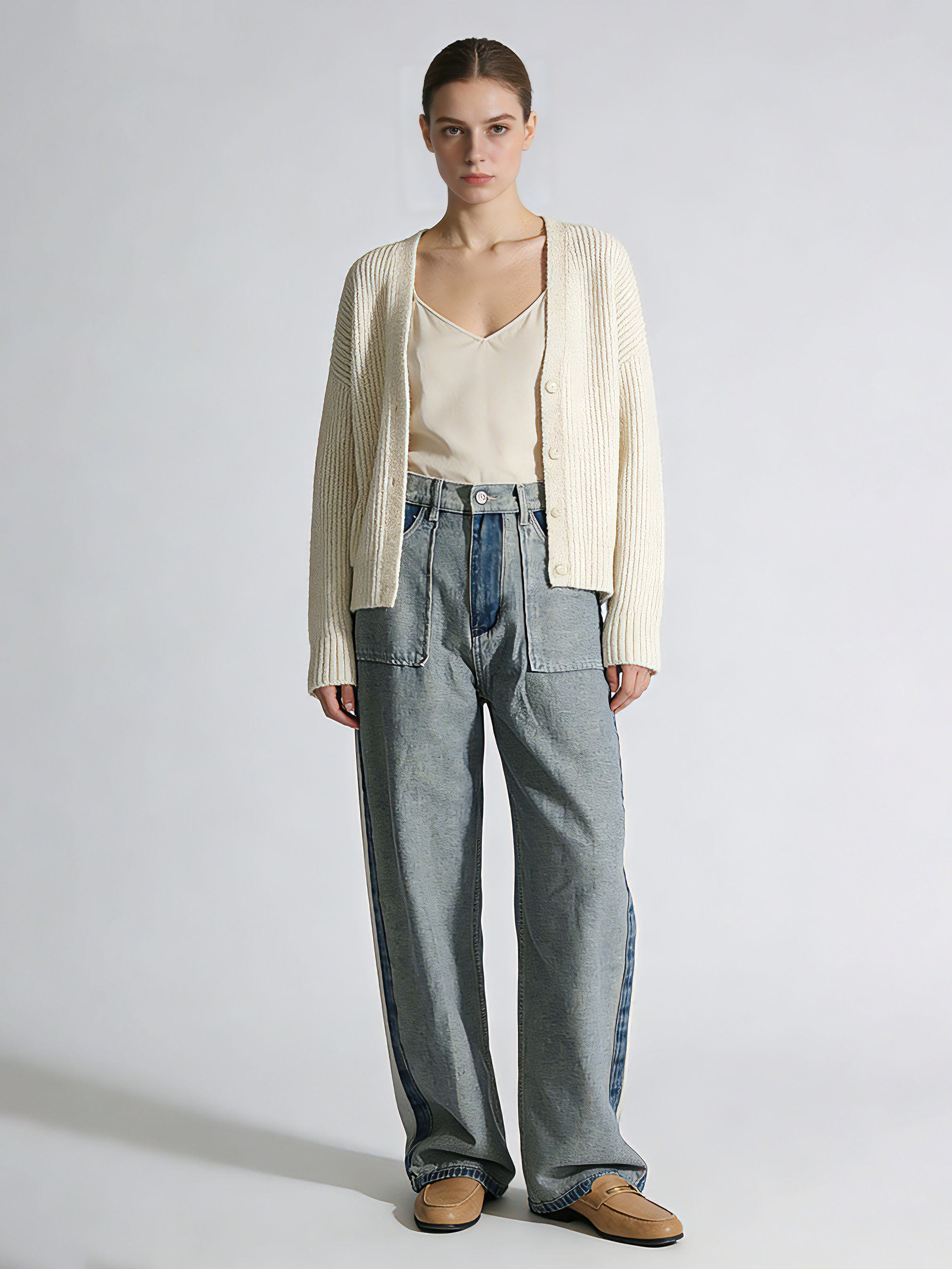 TWOTWINSTYLE Hit Color High Waist Loose Fashion Pants
