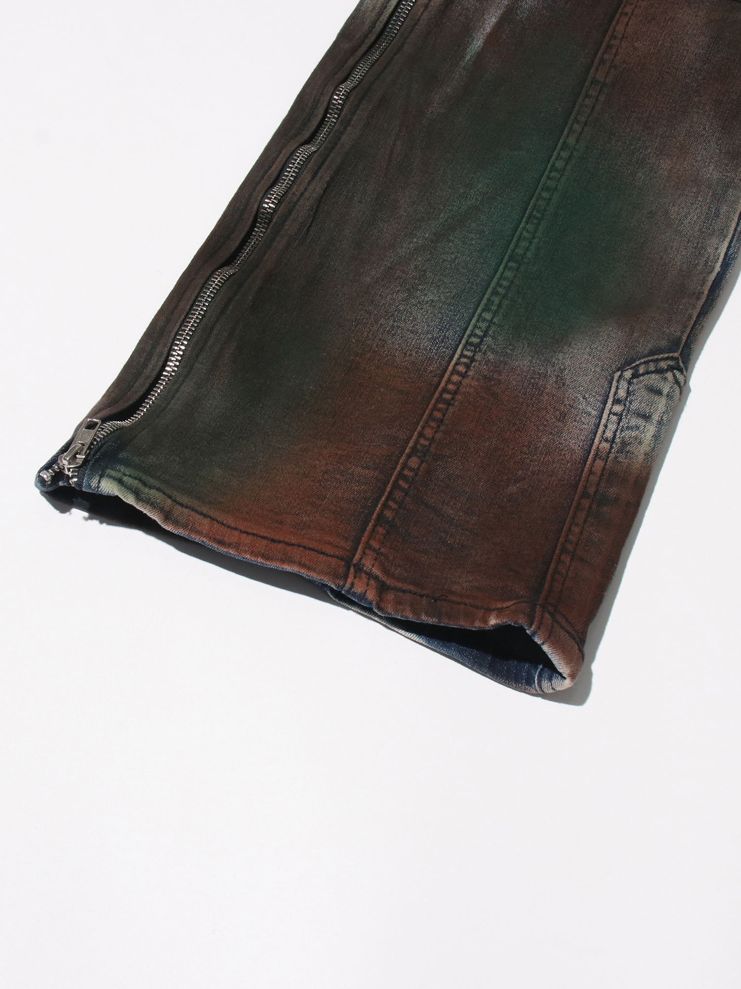 TWOTWINSTYLE Hit Color Spliced Pocket Fashion Denim Pants