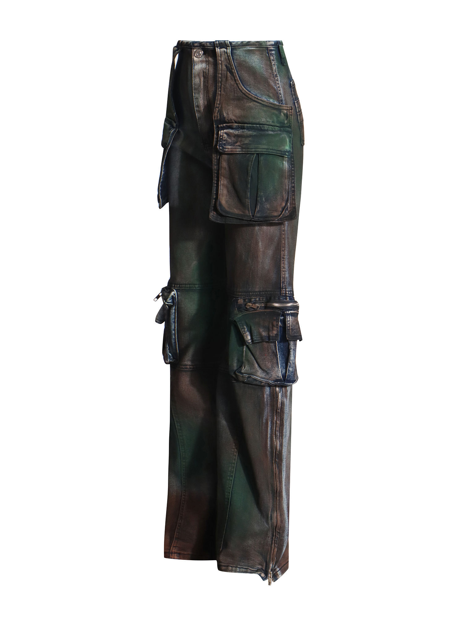 TWOTWINSTYLE Hit Color Spliced Pocket Fashion Denim Pants