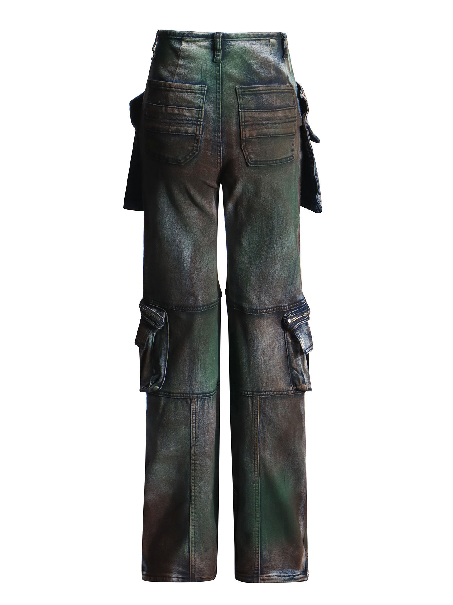 TWOTWINSTYLE Hit Color Spliced Pocket Fashion Denim Pants