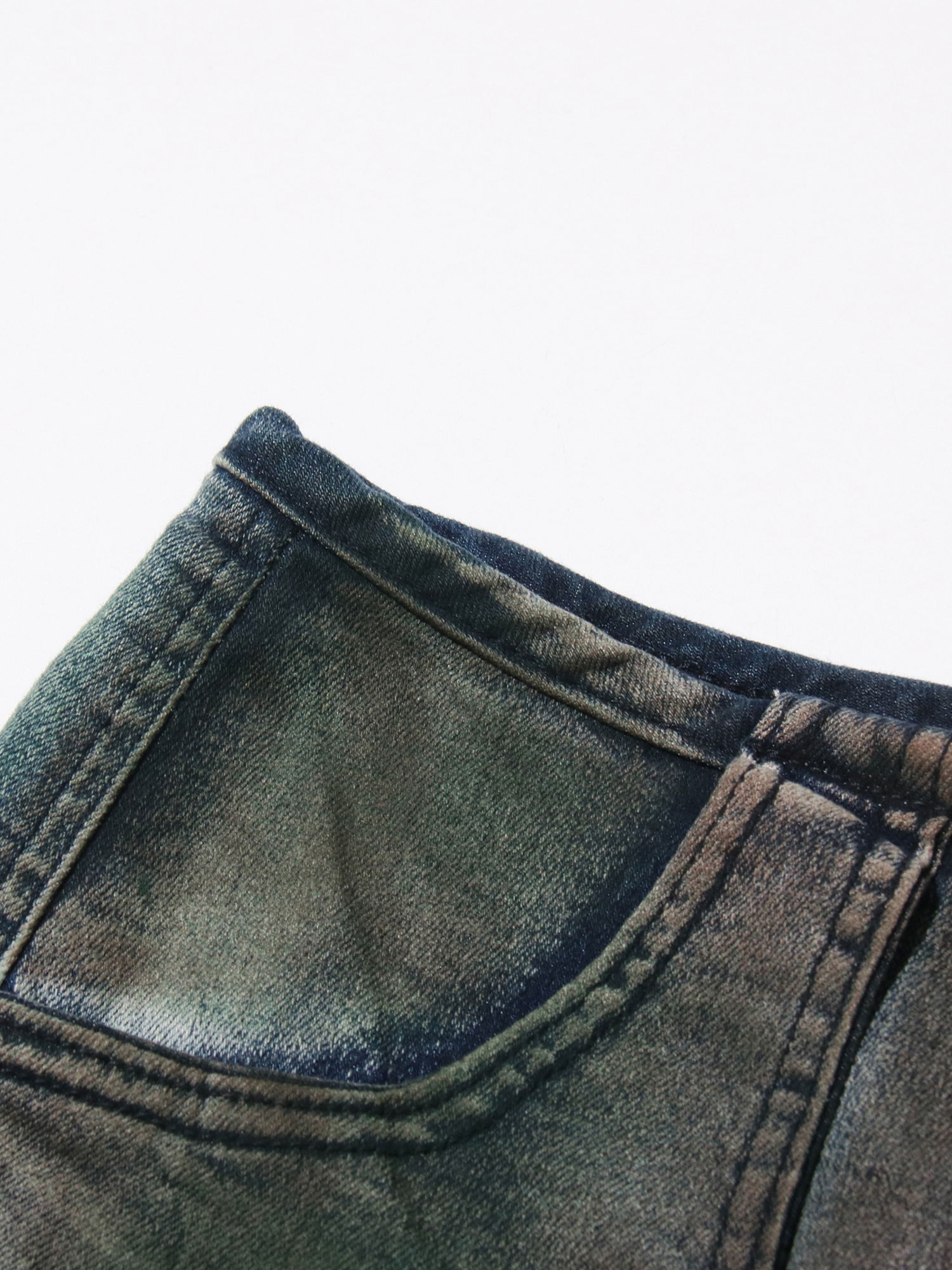 TWOTWINSTYLE Hit Color Spliced Pocket Fashion Denim Pants