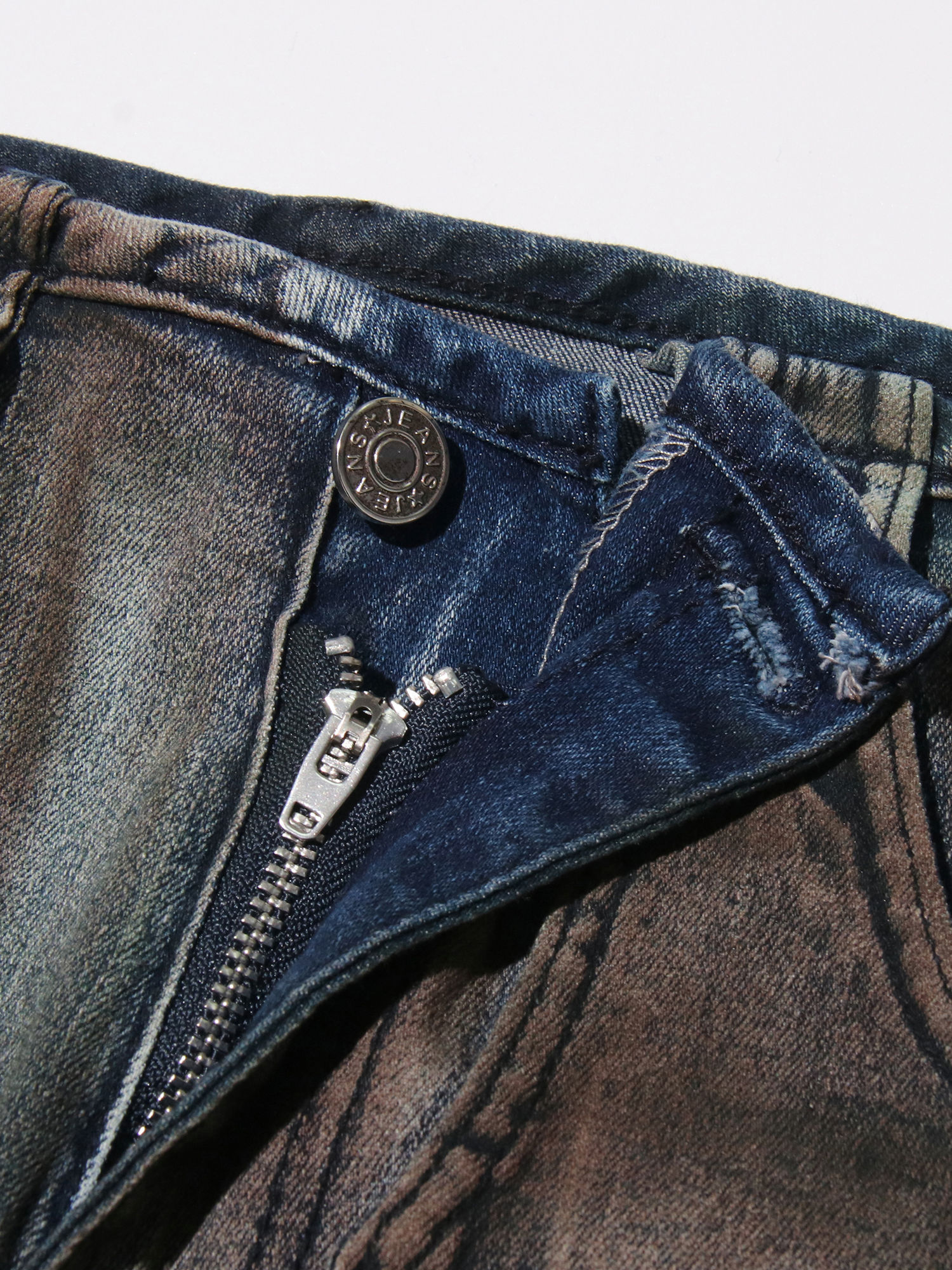 TWOTWINSTYLE Hit Color Spliced Pocket Fashion Denim Pants