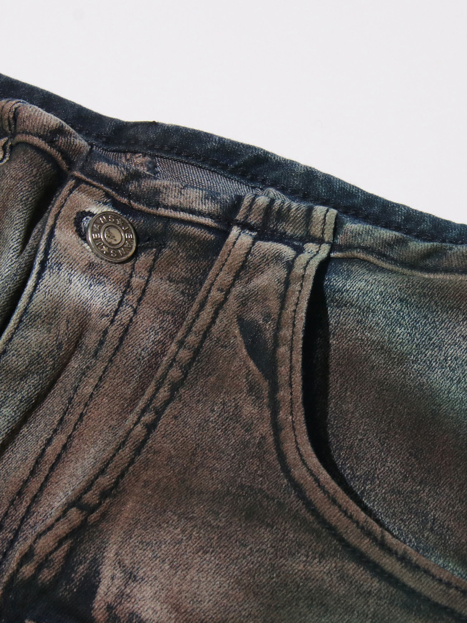 TWOTWINSTYLE Hit Color Spliced Pocket Fashion Denim Pants
