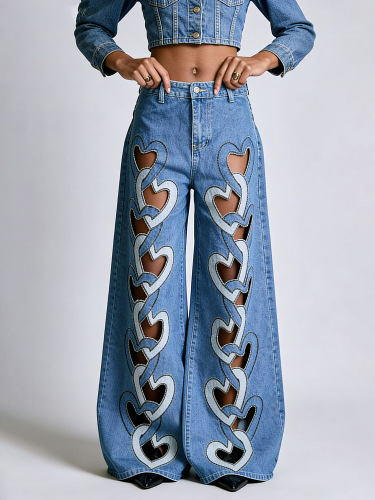 TWOTWINSTYLE Hollow Out Loose Designer Wide Leg Pants
