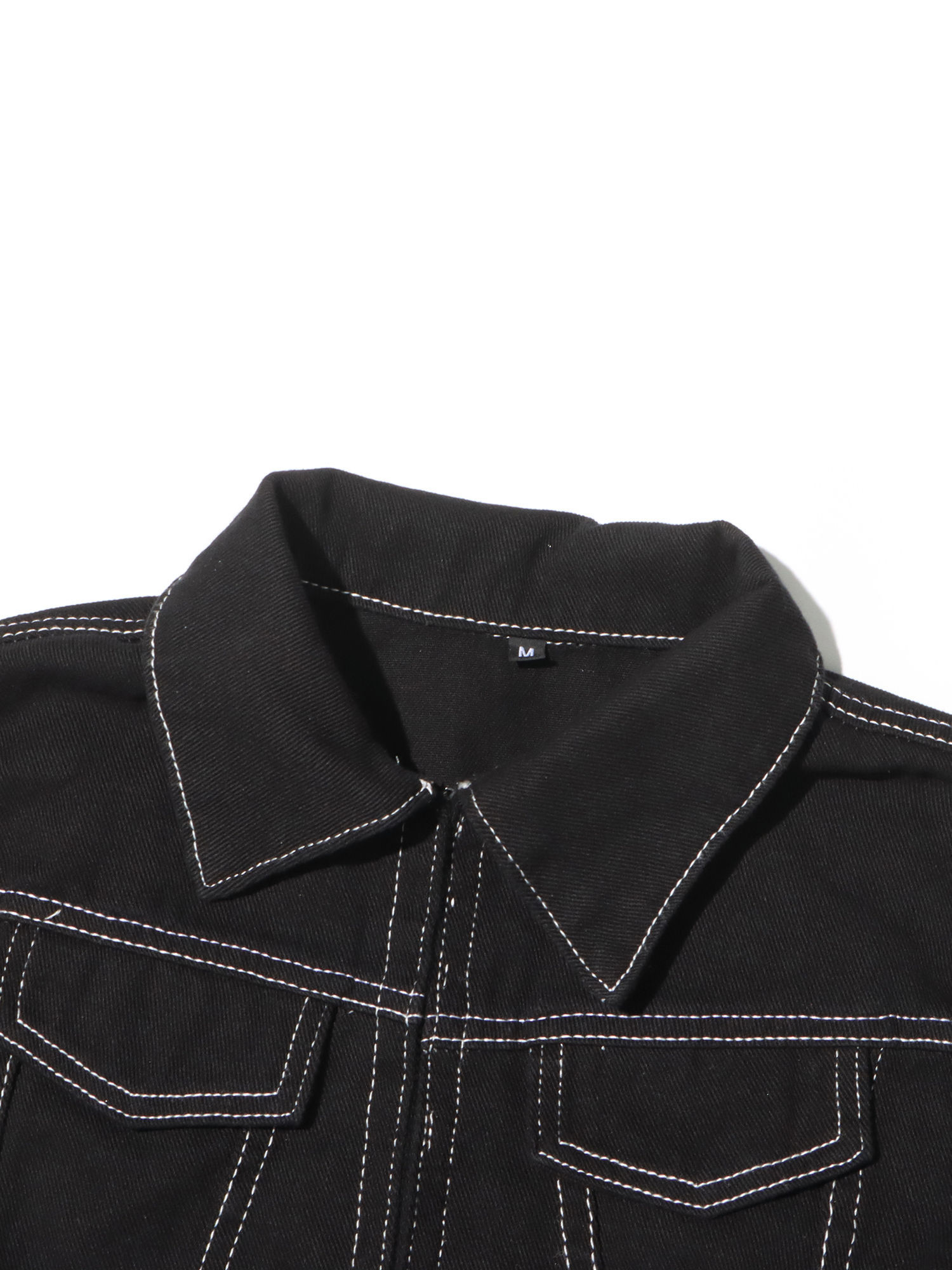 TWOTWINSTYLE Lapel Crop Denim Coat Patchwork Pocket Jeans Two Piece Set