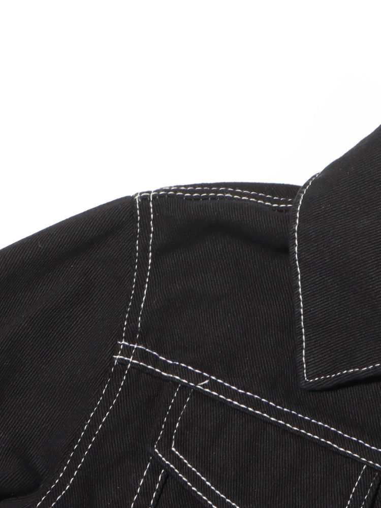 TWOTWINSTYLE Lapel Crop Denim Coat Patchwork Pocket Jeans Two Piece Set