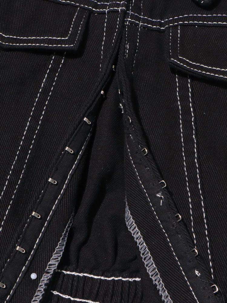 TWOTWINSTYLE Lapel Crop Denim Coat Patchwork Pocket Jeans Two Piece Set