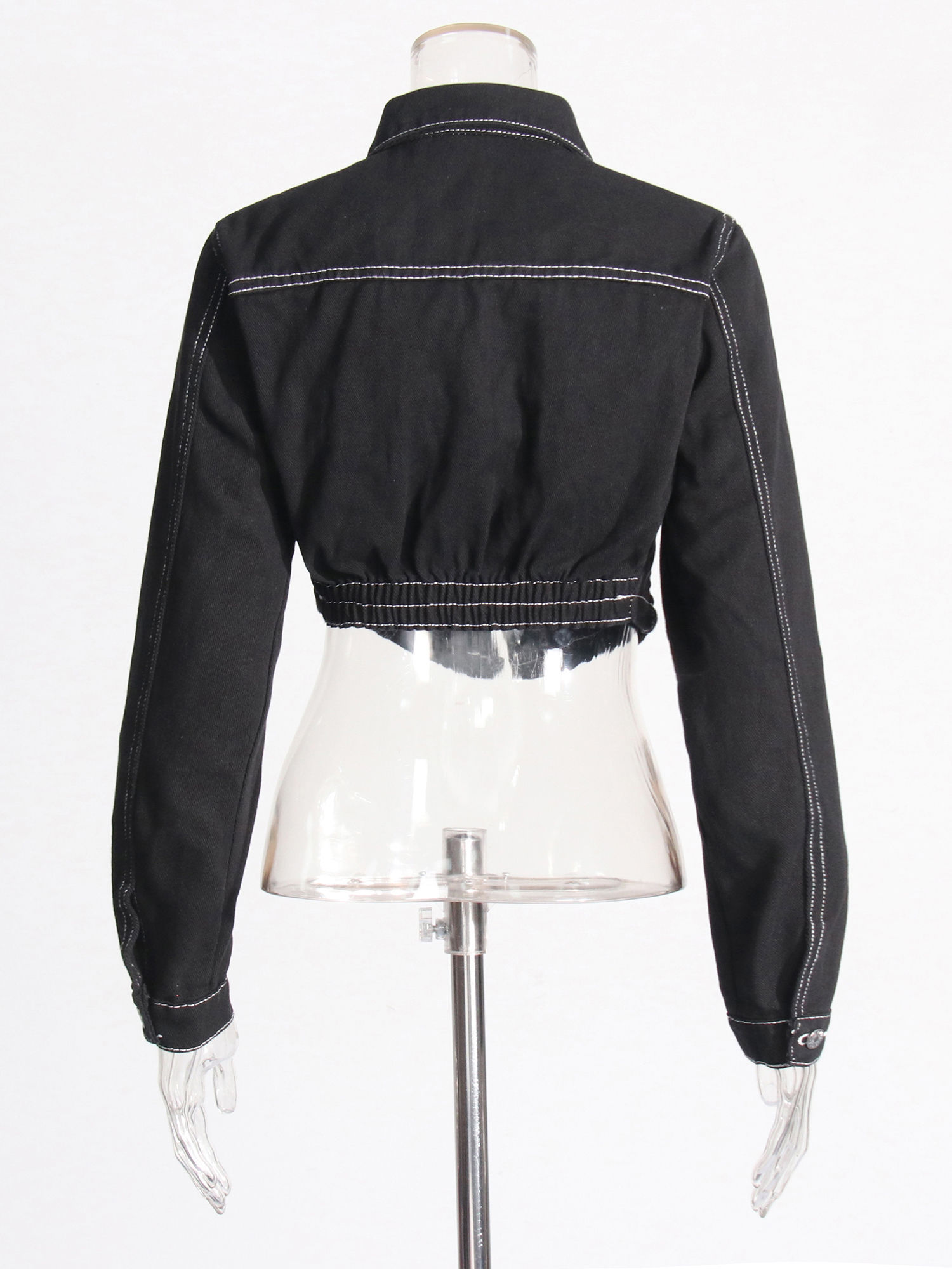 TWOTWINSTYLE Lapel Crop Denim Coat Patchwork Pocket Jeans Two Piece Set