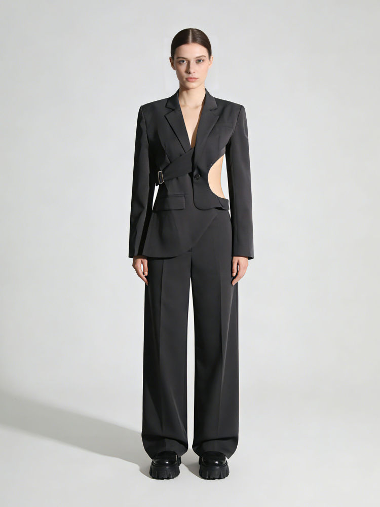 TWOTWINSTYLE Lapel Hollow Out Irregular Hem Designer Coat