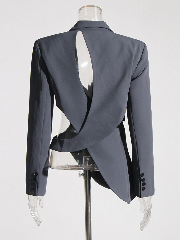 TWOTWINSTYLE Lapel Hollow Out Irregular Hem Designer Coat