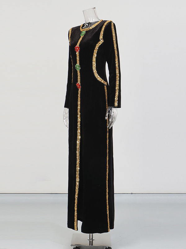 TWOTWINSTYLE Long Sleeve Patchwork Sequins Tunic Vintage Dress