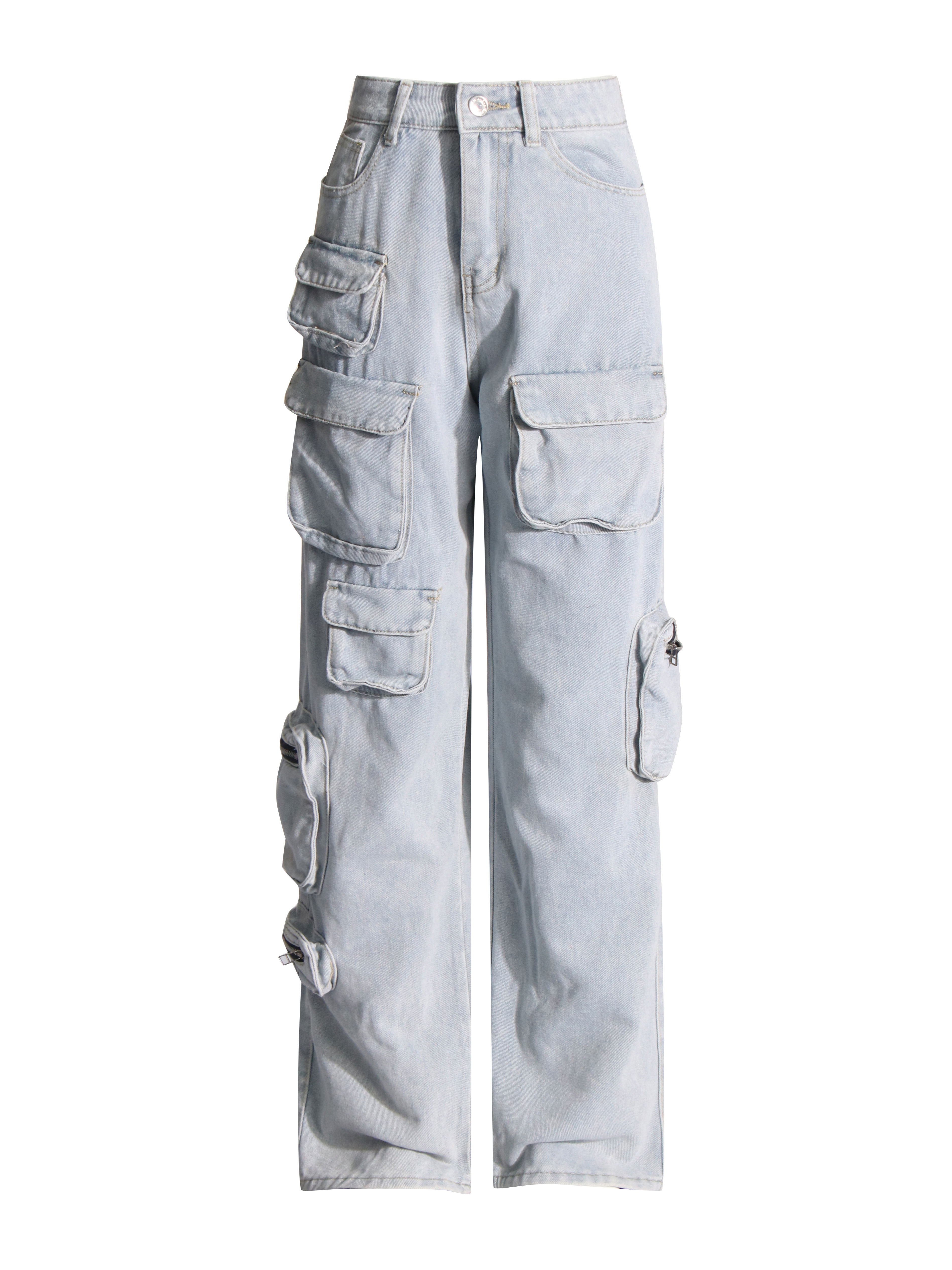 TWOTWINSTYLE Loose Patchwork Pocket Fashion Wide Leg Jeans
