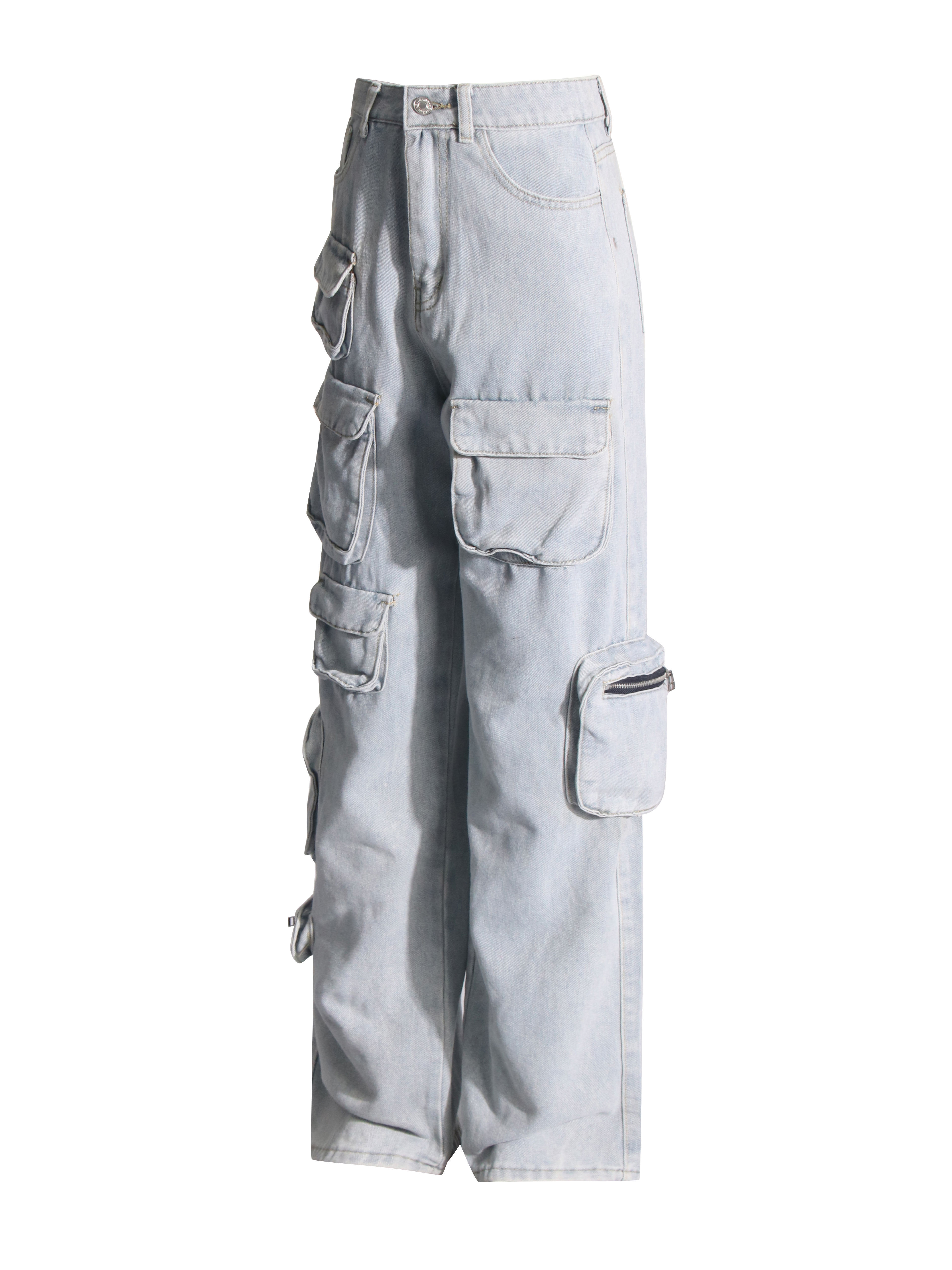 TWOTWINSTYLE Loose Patchwork Pocket Fashion Wide Leg Jeans