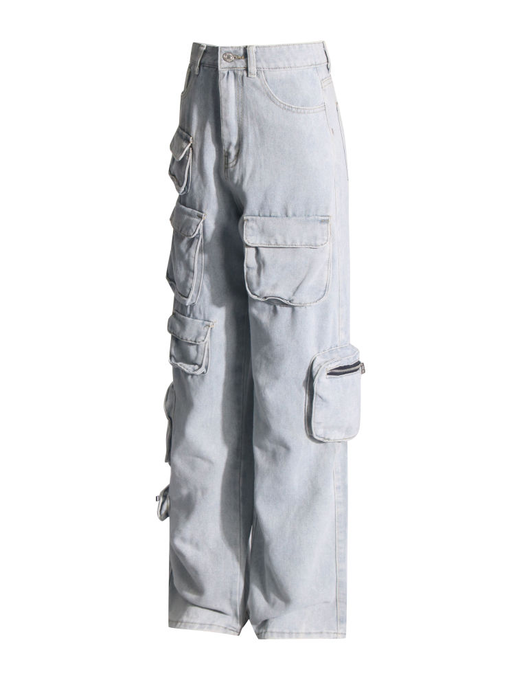 TWOTWINSTYLE Loose Patchwork Pocket Fashion Wide Leg Jeans