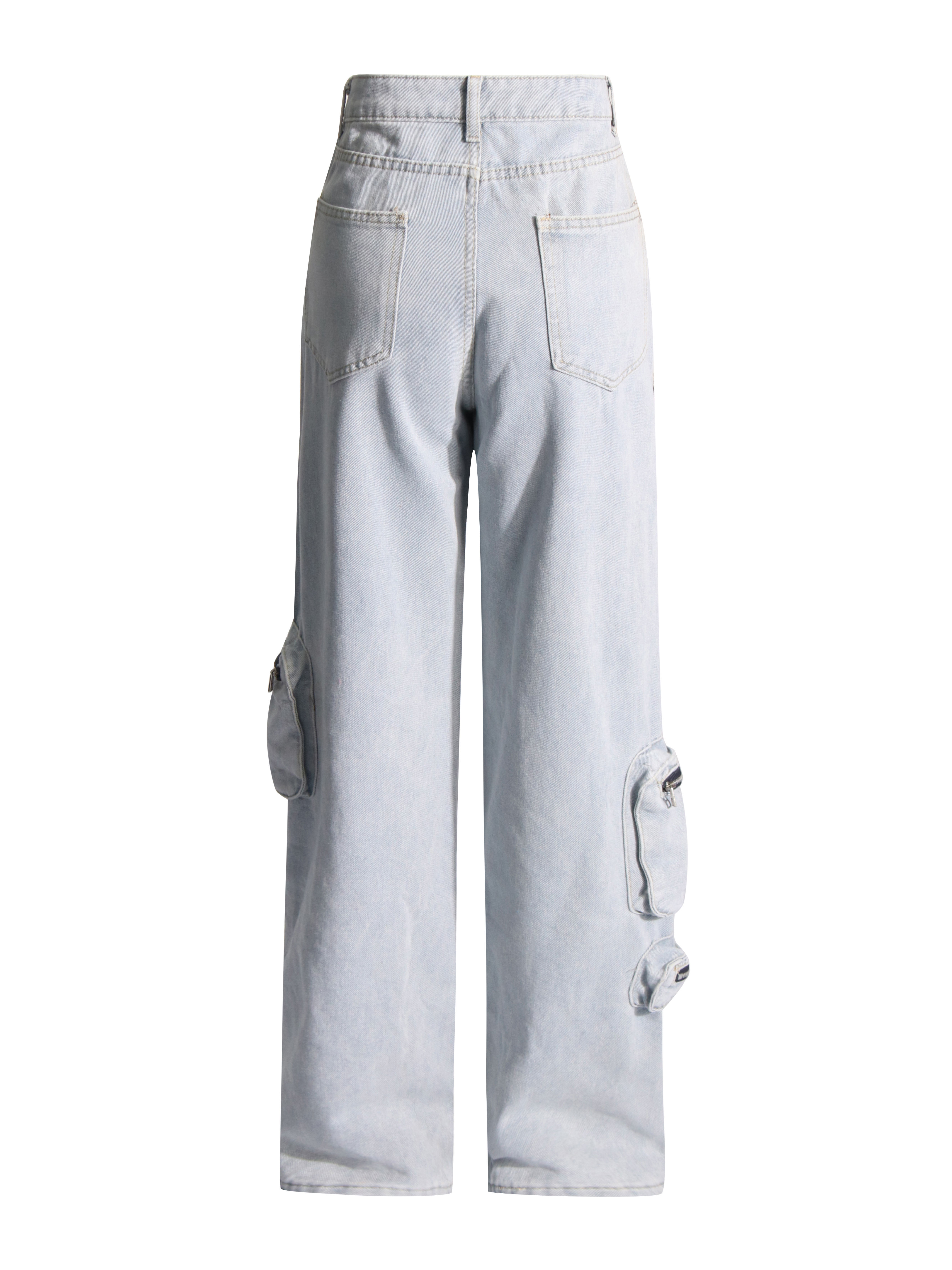 TWOTWINSTYLE Loose Patchwork Pocket Fashion Wide Leg Jeans