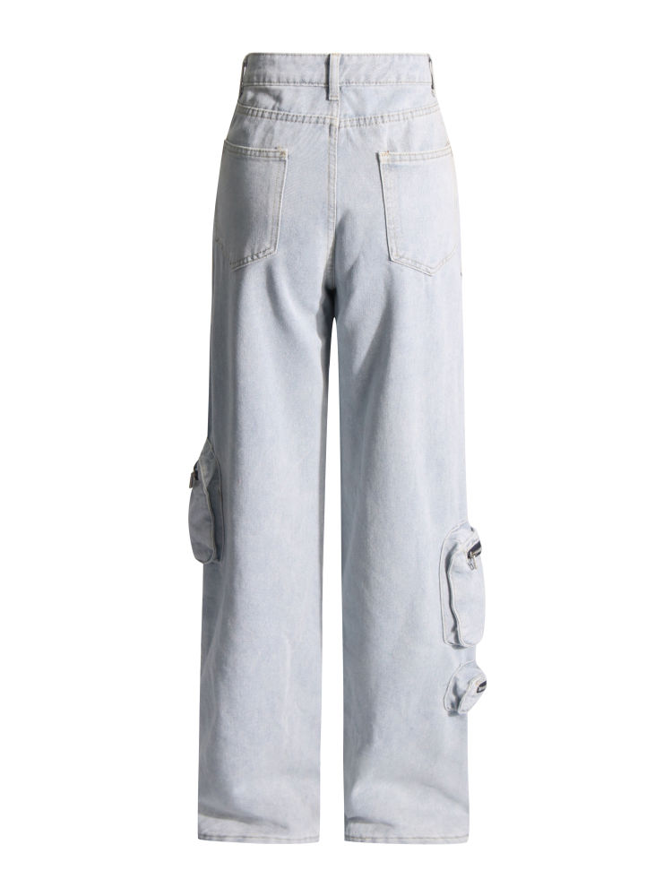 TWOTWINSTYLE Loose Patchwork Pocket Fashion Wide Leg Jeans