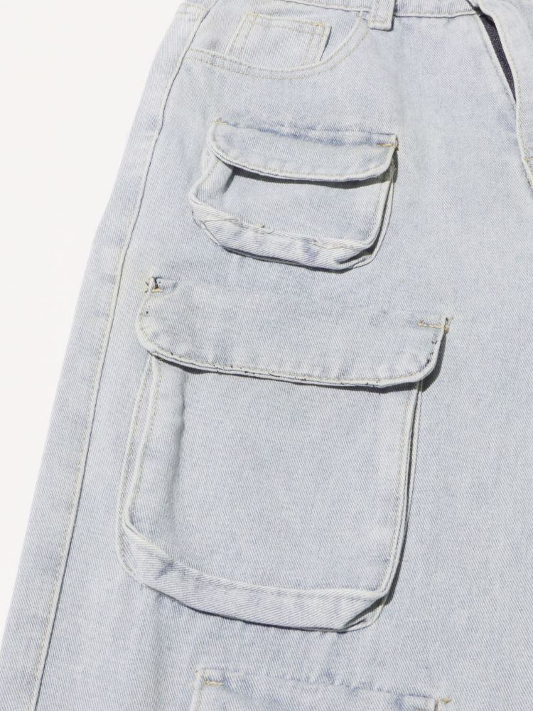 TWOTWINSTYLE Loose Patchwork Pocket Fashion Wide Leg Jeans