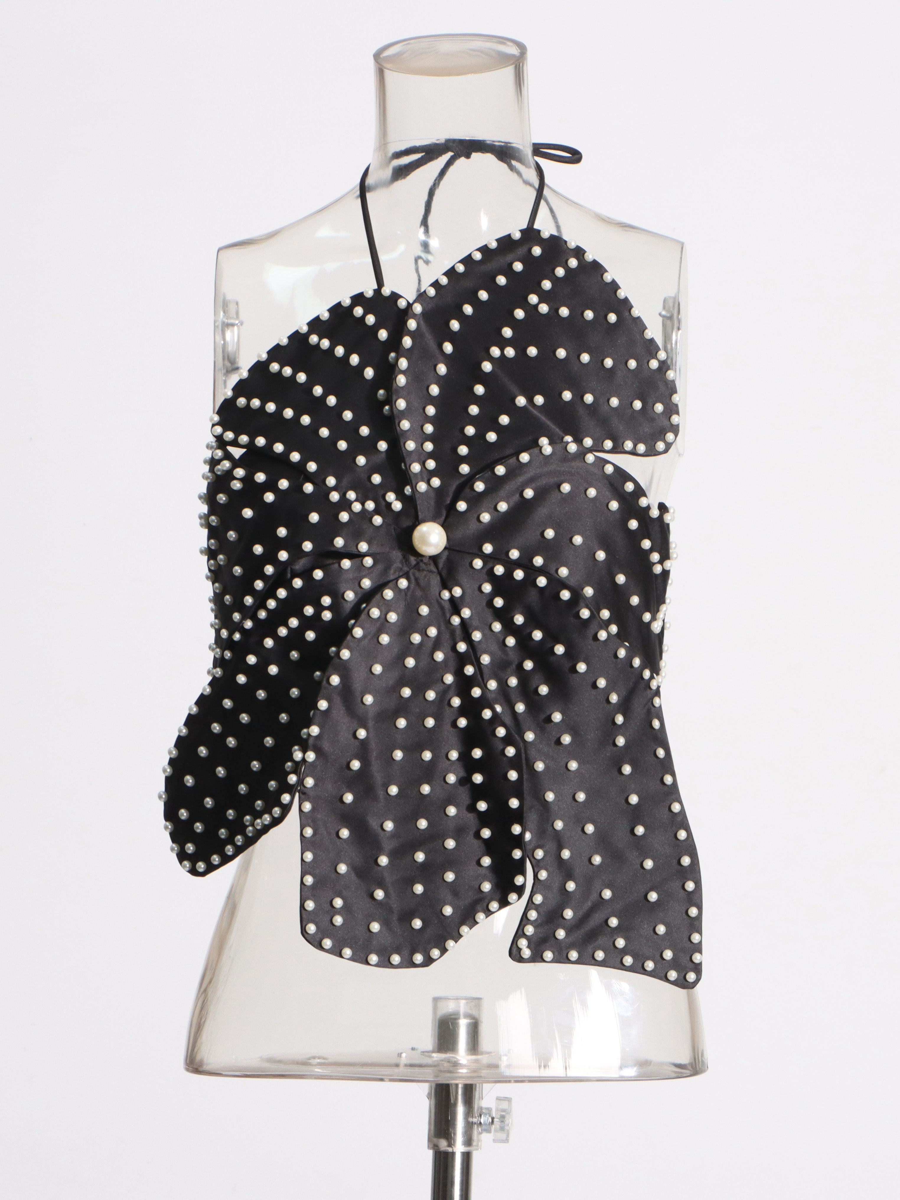 TWOTWINSTYLE Off Shoulder Patchwork Pearl Sexy Vest