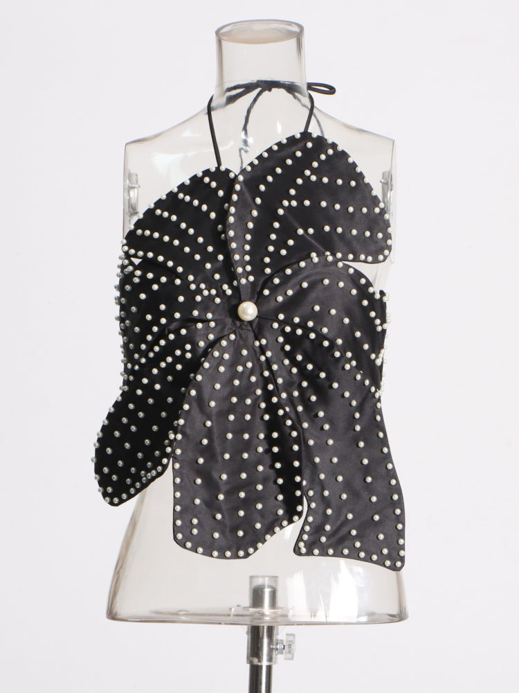TWOTWINSTYLE Off Shoulder Patchwork Pearl Sexy Vest
