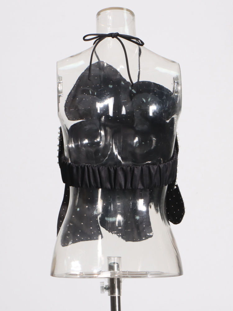TWOTWINSTYLE Off Shoulder Patchwork Pearl Sexy Vest
