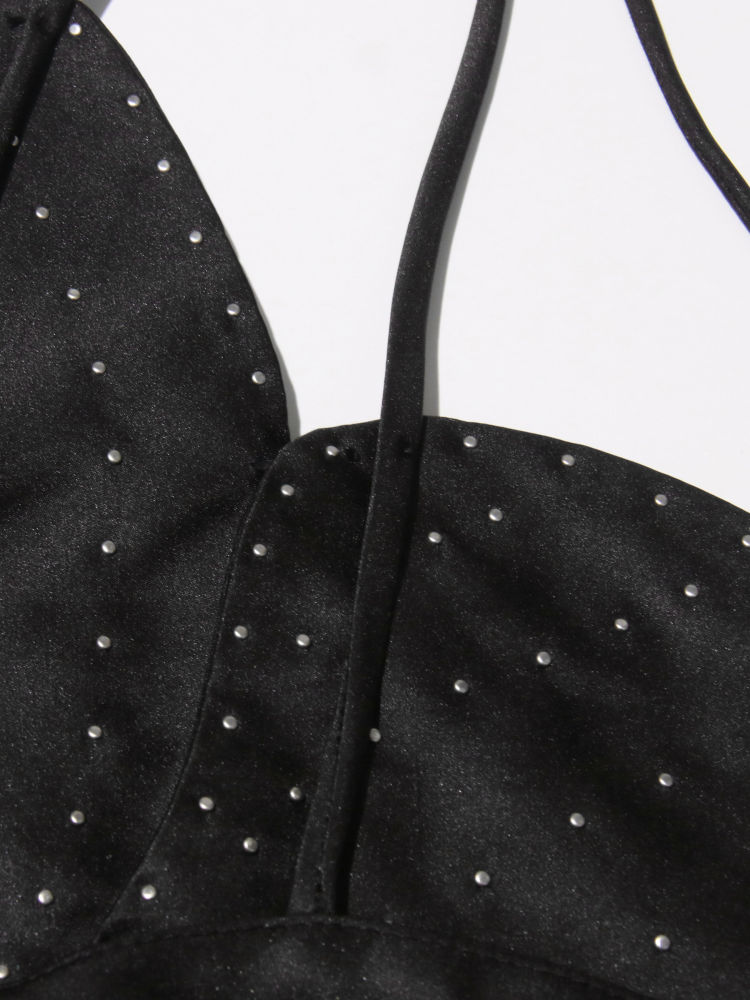 TWOTWINSTYLE Off Shoulder Patchwork Pearl Sexy Vest