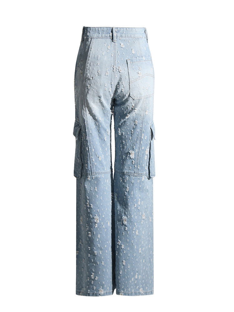 TWOTWINSTYLE Solid Hollow Out Patchwork Zipper Chic Jeans