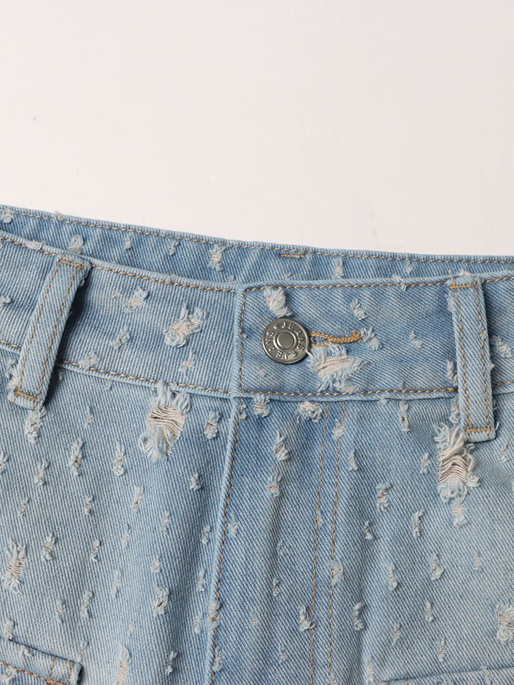 TWOTWINSTYLE Solid Hollow Out Patchwork Zipper Chic Jeans