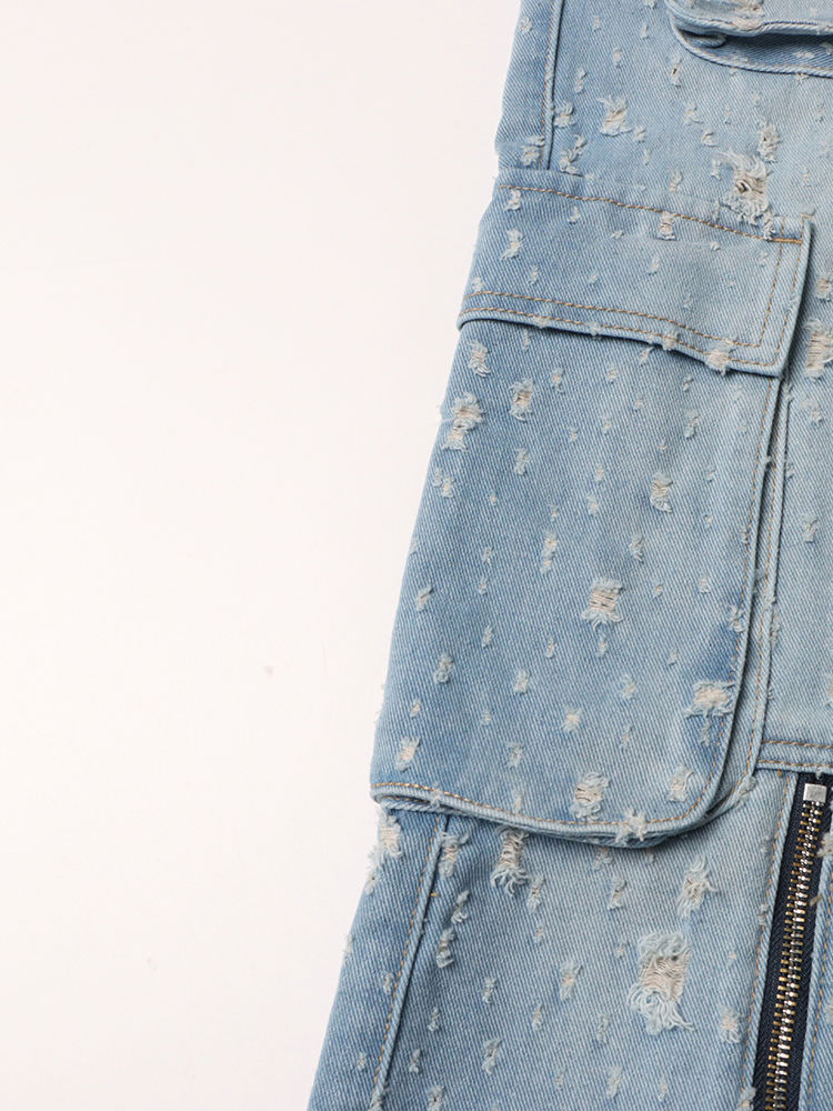TWOTWINSTYLE Solid Hollow Out Patchwork Zipper Chic Jeans