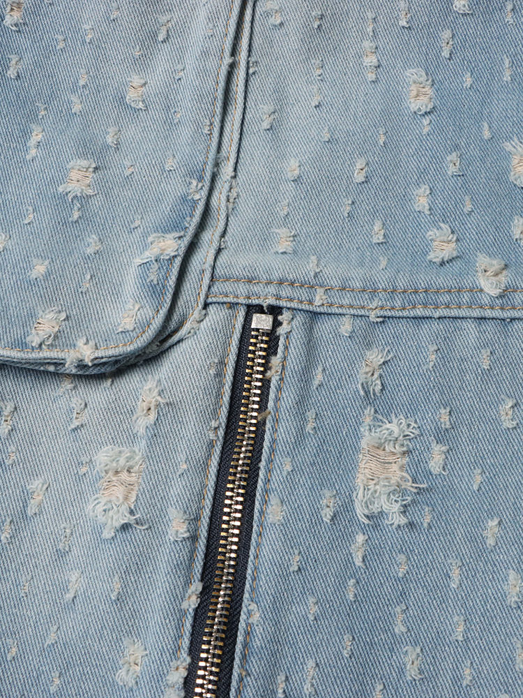 TWOTWINSTYLE Solid Hollow Out Patchwork Zipper Chic Jeans
