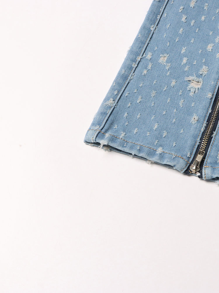 TWOTWINSTYLE Solid Hollow Out Patchwork Zipper Chic Jeans