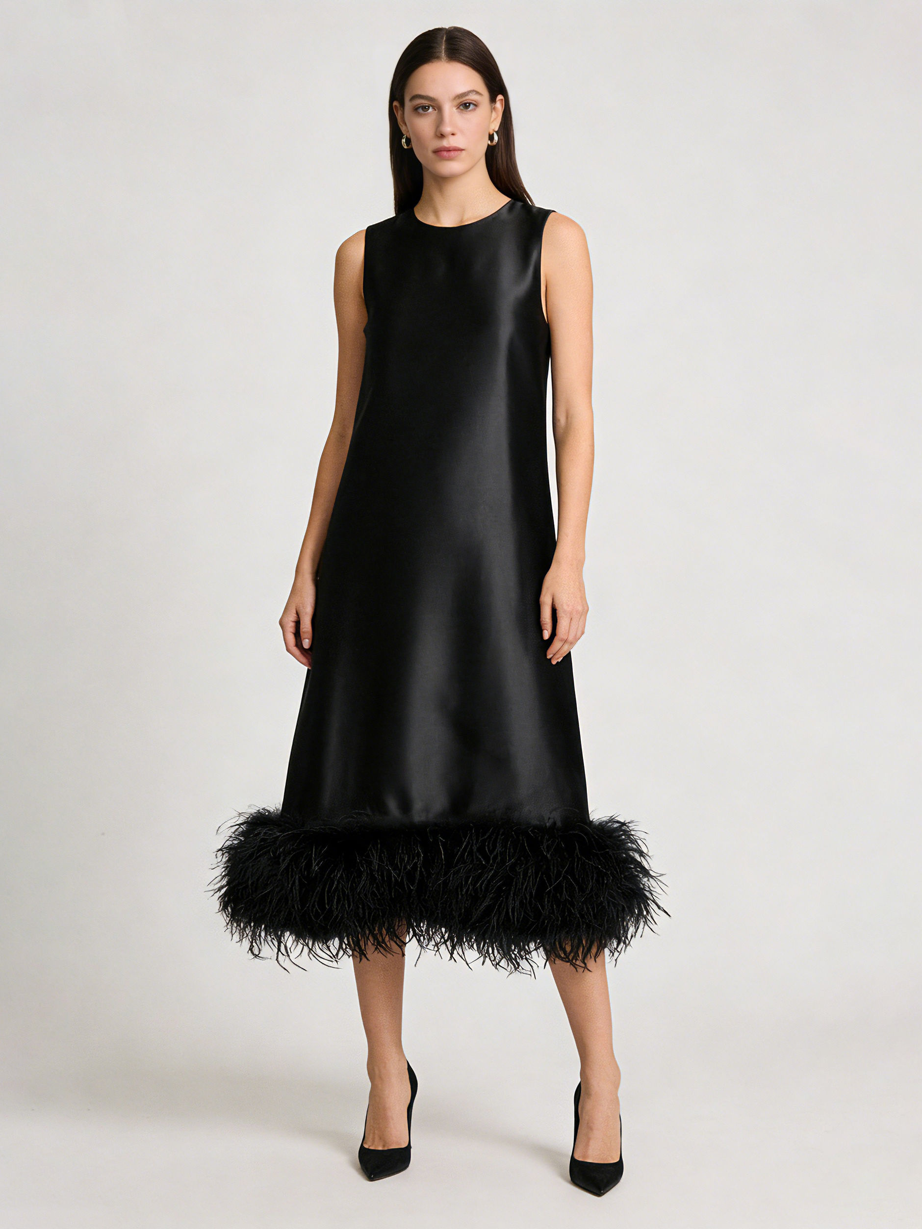 TWOTWINSTYLE Solid Sleeveles Patchwork Fur Chic Dress