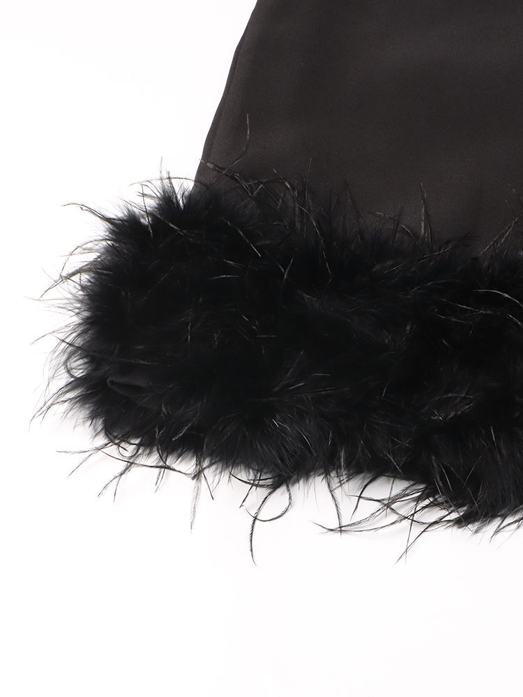 TWOTWINSTYLE Solid Sleeveles Patchwork Fur Chic Dress
