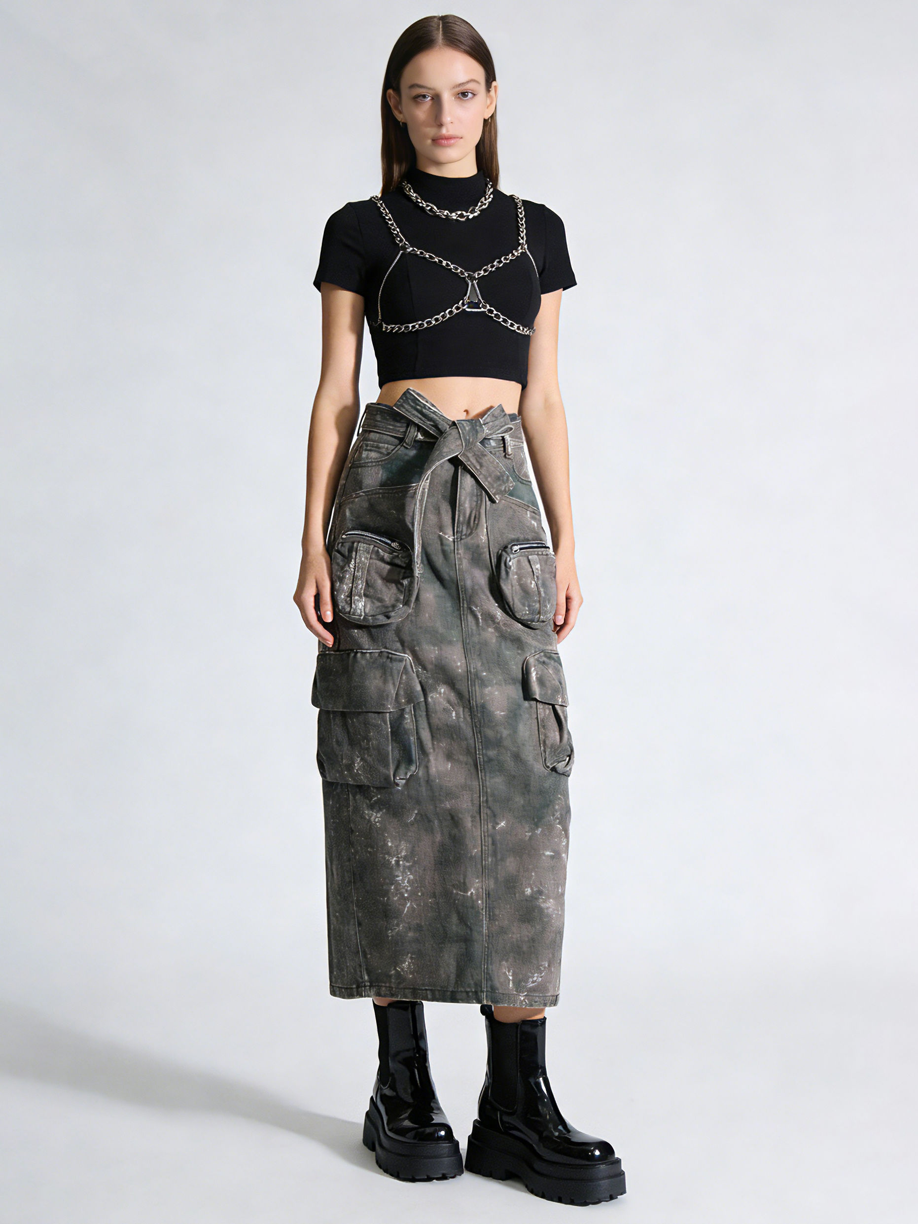 TWOTWINSTYLE Spliced Bowknot Designer Camouflage Skirt