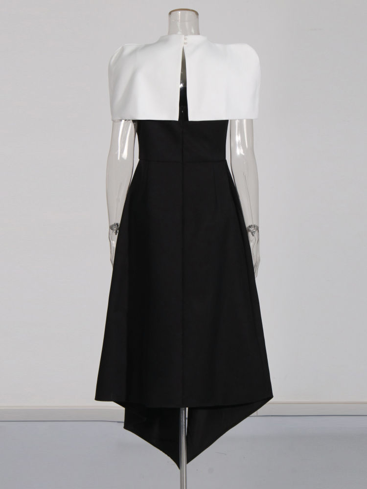 TWOTWINSTYLE Stand Collar Hit Color Irregular Hem Chic Dress