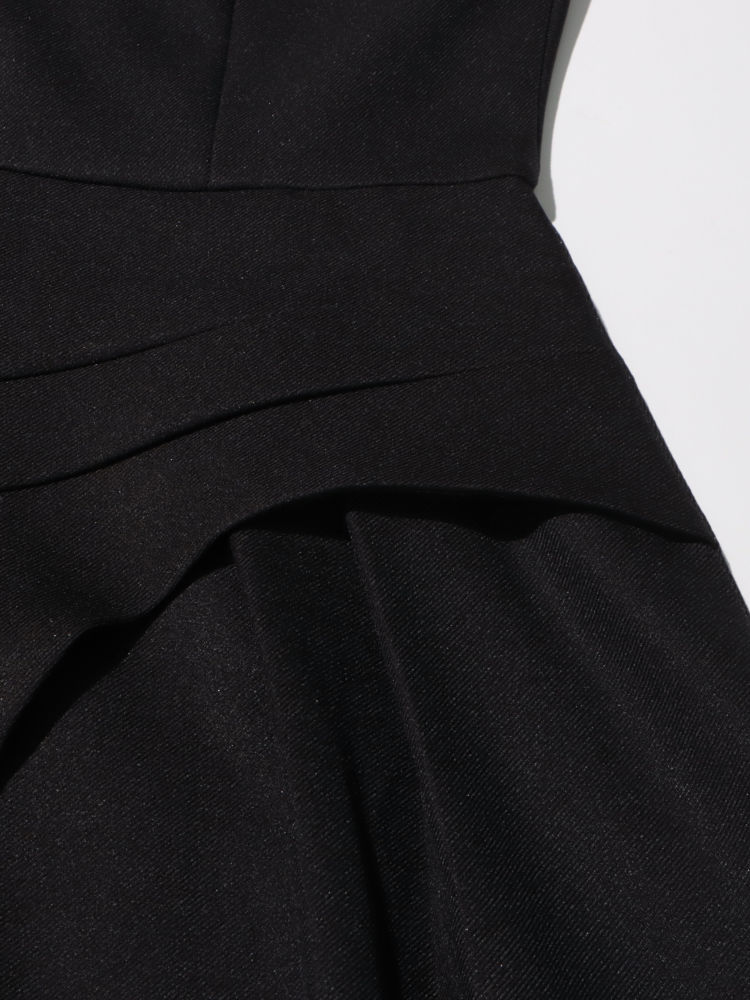 TWOTWINSTYLE Stand Collar Hit Color Irregular Hem Chic Dress