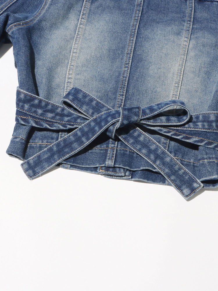 TWOTWINSTYLE V Neck High Waist Designer Crop Denim Coat