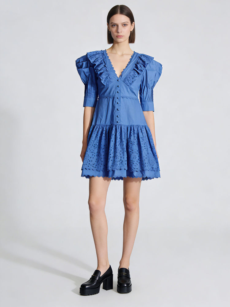 TWOTWINSTYLE Deep V Neck Spliced Single Breasted Elegant Dress