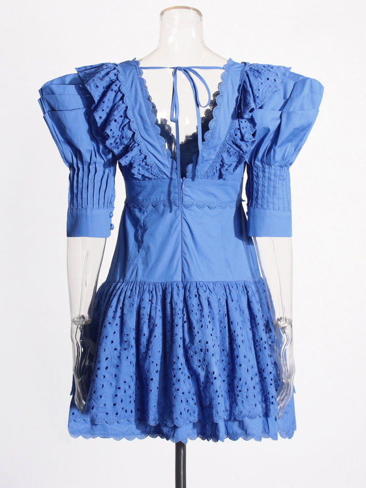 TWOTWINSTYLE Deep V Neck Spliced Single Breasted Elegant Dress