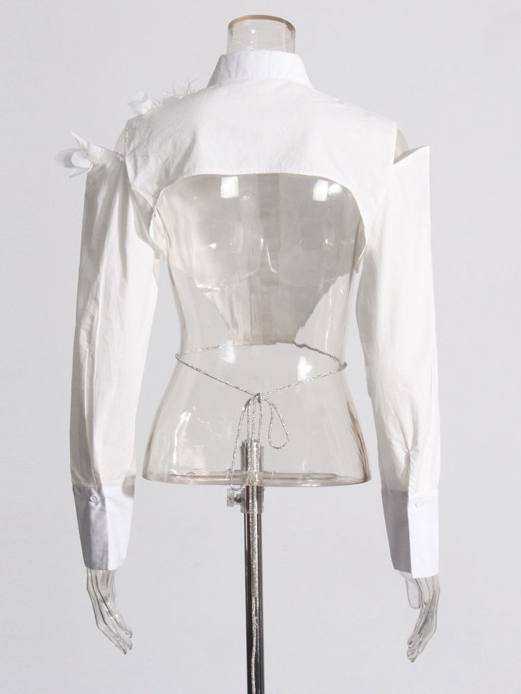 TWOTWINSTYLE Off Shoulder Patchwork Flower Crop Shirt