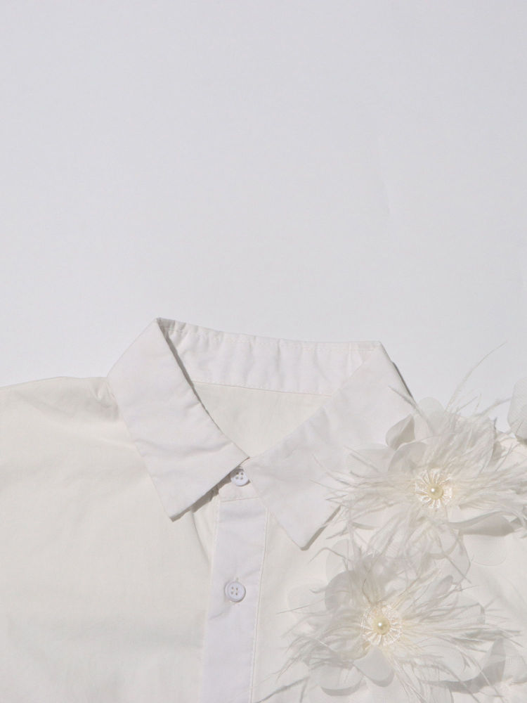 TWOTWINSTYLE Off Shoulder Patchwork Flower Crop Shirt