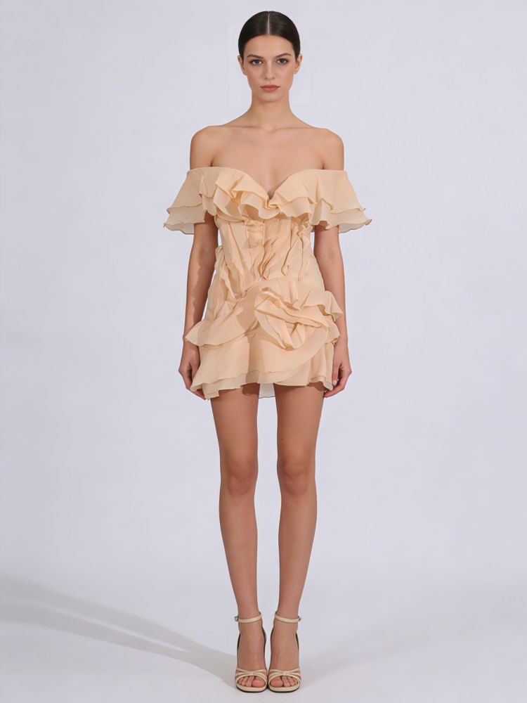 TWOTWINSTYLE Off Shoulder Patchwork Ruffles Designer Dress