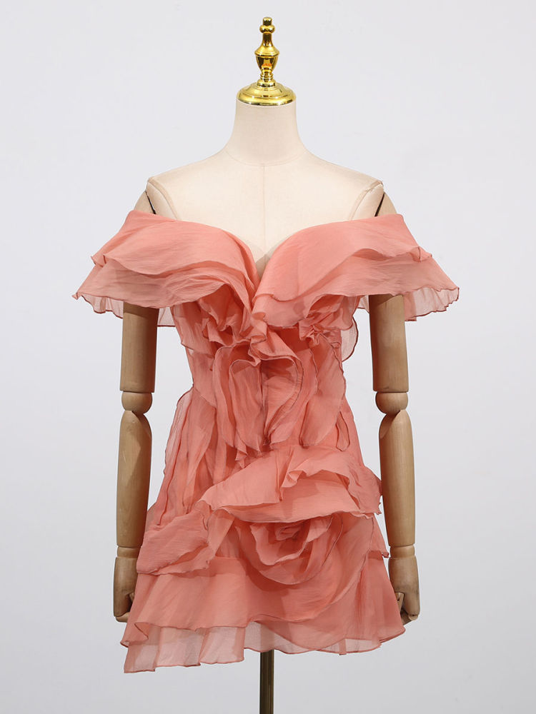 TWOTWINSTYLE Off Shoulder Patchwork Ruffles Designer Dress